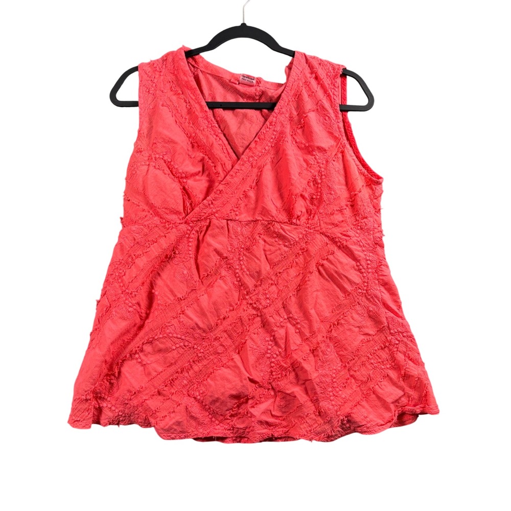 Sundance Boho Cottagecore Embroidered Wrap Tank‎ Top Coral Pink Womens L